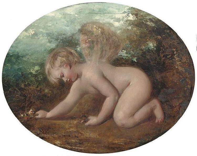 William Etty A putto collecting flowers oil painting image